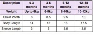 Baby Vest Sizes